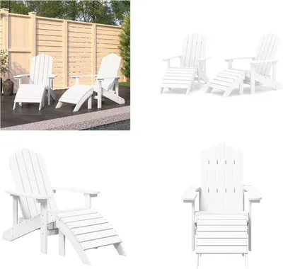 Image de vidaXL Adirondack Chaises de jardin 2 pcs. avec tabourets HDPE Blanc - Chaise de jardin - Chaise d'extérieur - Fauteuil de jardin
