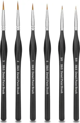 Produktbild von H&S Dünne Detail Malpinsel - 6er Set - Feine Zubehör Modellbau Pinsel aus Synthetikhaar - Idealer Künstlerpinsel für Malen nach Zahlen oder auch für
