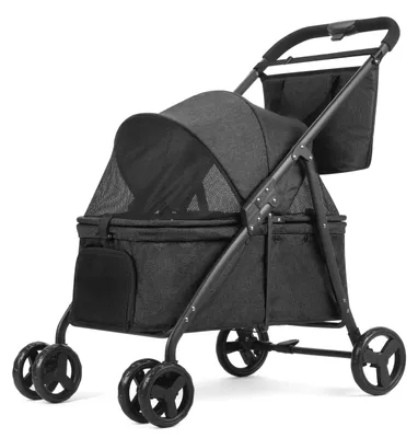 Image de Chariot pour chien, modèle pliable, roues qui roulent en douceur, NOIR