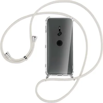 Produktbild von Handykette Backcover-Schutzhülle mit Band (Metall silberfarben) für Sony Xperia XZ2 - broken white