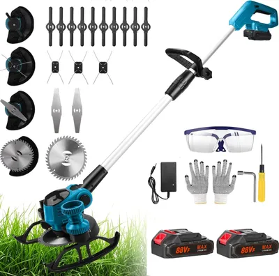 Produktbild von Akku-Rasentrimmer, Elektrischer Grasschneider, mit 2 Batterie und Ladegerät, 180° Trimmwinkel, Teleskop-Stiel & Zusatzhandgriff