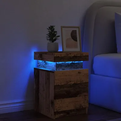 Image de vidaXL Table de nuit LED imitation vieux bois 35x39x55 cm Bois composite