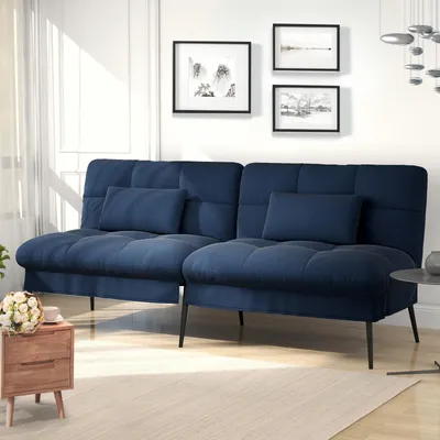 Produktbild von COMHOMA Sofa Schlafsofa mit Schlaffunktion, überzug Futon Klappsofa, Bettcouch, ecksofa, Couch Gästebett, 3-Sitzer Sofa, mit verstellbare Rückenlehne aus Stoff, blau