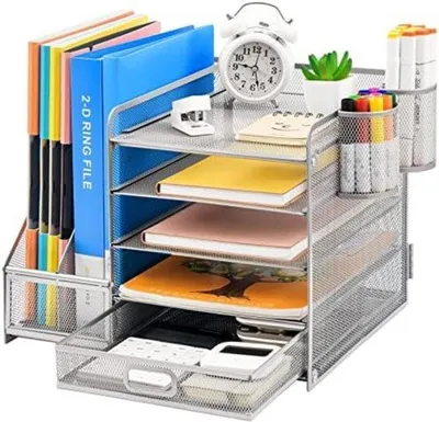 Produktbild von Famanu Büro Organizer mit 5 Fächern und 2 Haltern - Silber