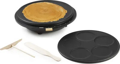 Produktbild von Domo Pfannkuchen- / Crepe-Gerät, Edelstahl Schwarz, Antihaft, Kontrollleuchte, Abnehmbare Platten, 2 Backplatten (1x groß, 1x für 5 kleine Pfannkuchen), Spülmaschinenfest, Rutschfeste Füße