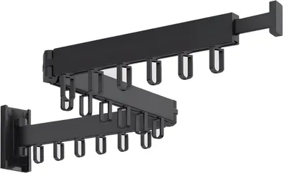 Produktbild von Wand Wäschetrockner ausziehbar Aluminium – Klappbar Teleskop Wäscheleine ohne Bohren Schwarz
