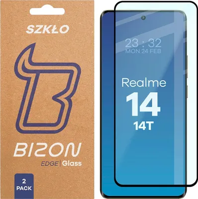 Produktbild von 2x Gehärtetes Glas für Realme 14 5G / 14T 5G, Bizon Glass Edge Duo, Schwarzer Rahmen