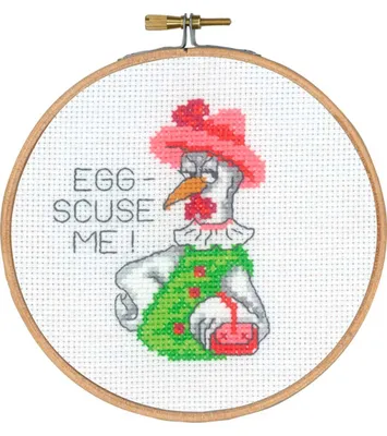 Produktbild von Permin Kreuzstich Stickpackung mit Stickrahmen "Egg-scuse me", Zählmuster, Diam. 13cm