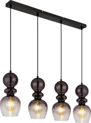 Produktbild von Globo Lighting Hängeleuchte Metall schwarz matt, Glas rauchfarben, klar verlaufend, Kabel PVC schwarz, Höhe kürzbar, LxBxH: 820x150x1500mm, exkl. 4x E27 25W 230V