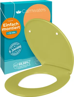 Produktbild von Calmwaters® Premium WC Sitz einfache Montage, Toilettendeckel bis 250 kg,  EU, antibakterieller Duroplast, Absenkautomatik, 2 Montage Optionen, abnehmbar, Klobrille, oval, Oliv-Moosgrün