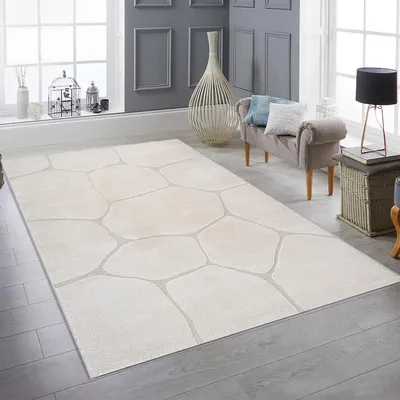 Immagine prodotto di Tappeto da salotto con effetto 3D e motivo astratto, color crema - Dimensioni: 140 x 200 cm