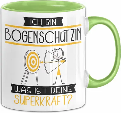 Produktbild von Bogenschützin Geschenk Tasse Ich Bin Bogenschützin Was Ist Deine Superkraft Geschenkidee Lustig Geburtstag Weihnachten (Grün)