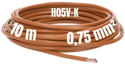 Productafbeelding van Kalitec, 10 meter, H05V-K, 0,75 mm², bruin, installatiedraad. Aderdraad, PVC, enkele ader, flexibele draad 0,75 mm², fijndradig, enkele draad, kabel met massieve ader, schakeldraad, vlamvertragend