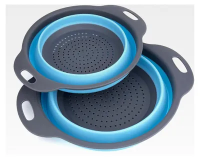 Produktbild von Faltbarer Seiher, 2 Stück Silikon Abtropfsieb für Küchenzubehör Set (Blau)