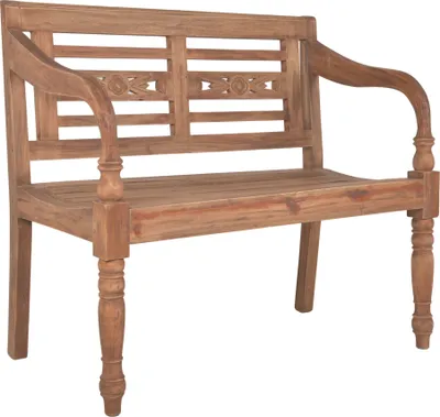 A wooden bench on a white background.
