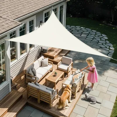Produktbild von Sonnensegel Dreieckig 2.5x2.5x2.5m Wasserdicht Cremeweiß PES Polyester 95% UV-Schutz
