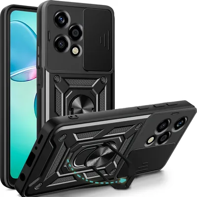 Produktbild von Outdoor Panzer Hülle für Honor 200 Lite Handyhülle mit Slide Kameraschutz Ringhalter in Schwarz