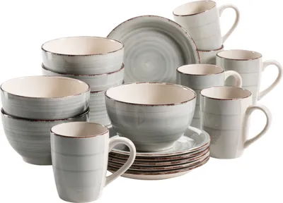 Produktbild von Mäser 931492 Lumaca Frühstück-Service für 6 Personen im Vintage Look, handbemalte Keramik, Steingut, rauchblau, 18-teilig (1 Set)