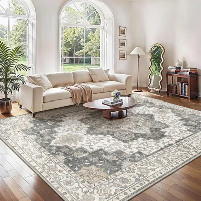 Vintage Boho-Teppich 240x300 cm, maschinenwaschbar, rutschfest
