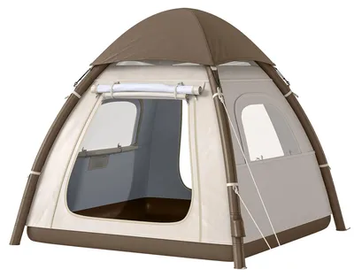 Image de Tente de camping gonflable, indice d'étanchéité de 2000 à 3000 mm, adaptée pour 3 à 4 personnes, une chambre, montage rapide, matériau réfléchissant