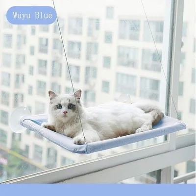 Produktbild von Famanu Katzenfenster-Hängematte mit Sicherheitsdesign und starken Saugnäpfen - Blau