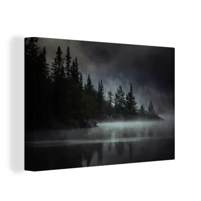 Produktbild von OneMillionCanvasses® - Leinwandbilder - 150x100 cm, Wald - Nebel - Schwarz - Weiß, Wandbilder Kunstdruck Wanddekoration