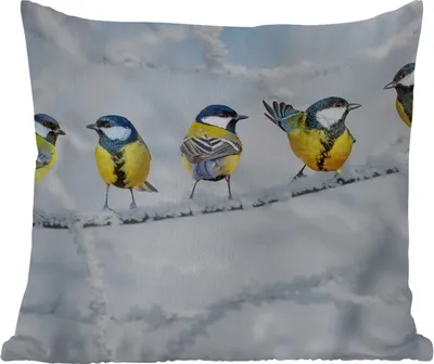 Produktbild von MuchoWow® Outdoor Kissen - Vogel - Kohlmeise - Winter - Schnee - Zweige - 60x60 cm - Wetterfest - Lounge Kissen - Dekoration - Schlaf Kissen