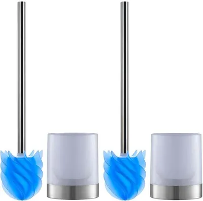 Produktbild von LOOMAID WC-Bürste Silikonkopf Edelstahl/blau mit Bürstenhalter - 2er-Set