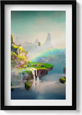 Produktbild von Fantasieszenen im chinesischen Stil– Wandbild mit Rahmen – Gerahmtes Bild  – Wanddekoration – 40x60 cm –  Schwarz