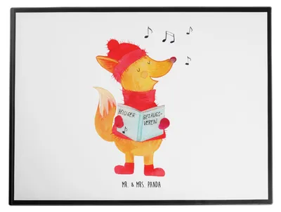 Produktbild von Mr. & Mrs. Panda Schreibunterlage Fuchs Sänger - Weiß - Geschenk, Weihnachten, schreibtischunterlage, schreibtischunterlagen, bastelunterlage, Heiligabend, Winter, Singen
