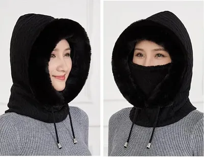 Produktbild von Damen Wintermütze Schal Damen Warme Wintermütze mit Kunstfell Bommel Sturmhaube Damen Gesichtsmaske Uni Sturmhaube Skimütze Fahrradmütze Schal Fleecefutter Warm Gefüttert für Outdoor Wintersport