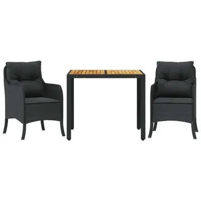 Produktbild von 3-tlg. Garten-Essgruppe mit Kissen Schwarz Poly Rattan