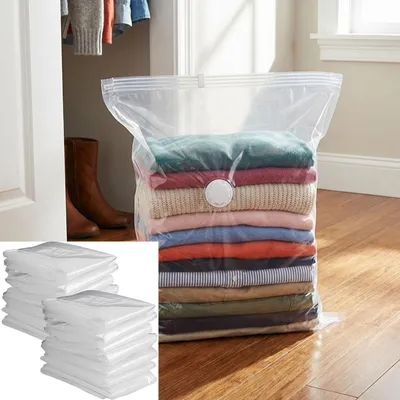 Produktbild von 2er-Pack Premium Vakuumbeutel Set je 15 Stück in 5 Grössen für Kleidung & Bettwäsche – Wiederverwendbare Platzsparer für Reise & Schrank – Transparent