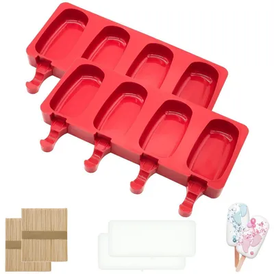 Immagine prodotto di Stampi in silicone senza BPA per ghiaccioli e torte, set da 8, colore rosso