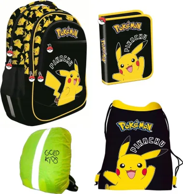 Obrázek produktu pro Školní aktovky pro chlapce a dívky, sada 4 kusů - školní batoh pro děti s penálem - motiv Pokémonů