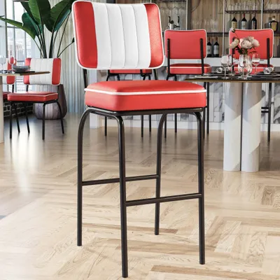 Produktbild von 2er-Set DINER | Diner Barhocker | Rot | Leder | American Barhocker, American Diner Barhocker