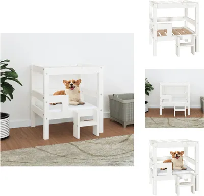 Image de vidaXL Lit pour chien Blanc 55,5x53,5x60 cm Pin massif - Lits pour chiens