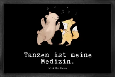 Produktbild von Mr. & Mrs. Panda fußmatte Hase Tanzen 50 x 75 cm - Schwarz - Geschenk, Tanzschule, Schuhabstreifer, gehen, Schmutzmatte, Schmutzfangmatte, abstreifer, Bodenvorleger