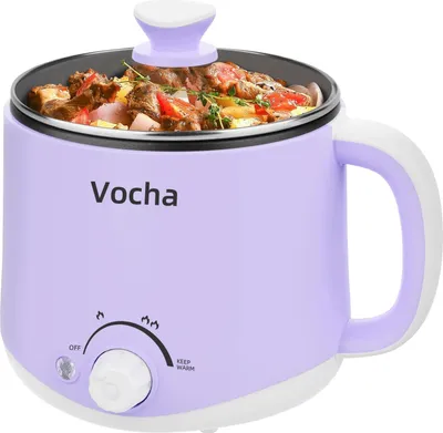 Produktbild von Vocha Elektrische Hot Pot, 1.6L Kleiner Kochtopf mit Warmhaltefunktion, Tragbare Schneller Suppentopf, Multi Reisekocher für Suppe/Ramen/Pasta/Haferflocken/Ei, mit Dual Power (Violet)
