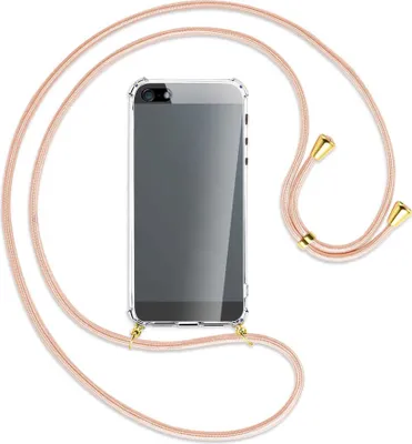 Produktbild von Handykette Backcover-Schutzhülle mit Band (Metall goldfarben) für Apple iPhone 5, 5S, SE - rose peach