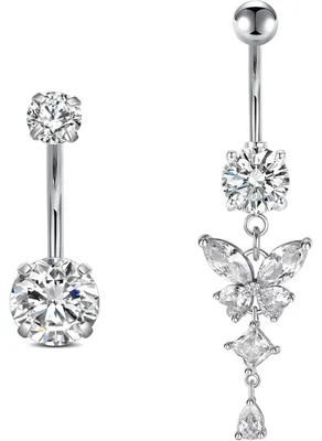 Image de Piercing nombril, motif papillon, en acier chirurgical argenté, 12 mm