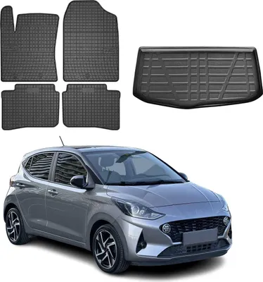 Zdjęcie produktu dla Zestaw dywaników podłogowych i wykładziny bagażnika do Hyundai i10 2019-2025 gumowy TPE czarny 5x