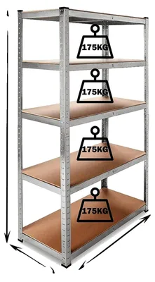 Immagine prodotto di Scaffale per magazzino, a 5 ripiani, struttura robusta, dimensioni 170x75x30 cm, colore argento