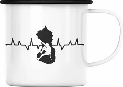 Produktbild von Trendation - Klettern Bergsteigen Geschenk Emaille Tasse Boulder Geschenkidee Berge Herzschlag (Schwarz)