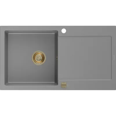 Obrázek produktu pro Mexen Leo 1-miskový granitový dřez s odkapávačem 900 x 500 mm, Šedá, sifon Zlatá - 6501901010-71-G
