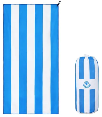 Immagine prodotto di Asciugamano da spiaggia in microfibra, ad asciugatura rapida, resistente alla sabbia, assorbente, a righe blu, 80 x 160 cm