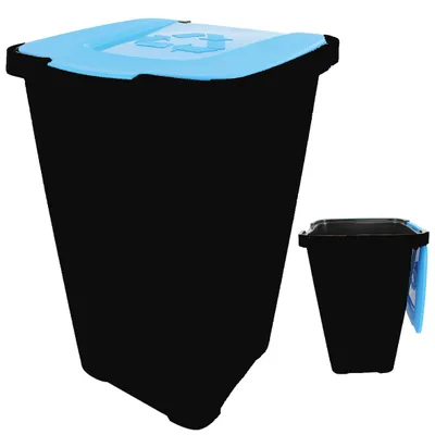 Produktbild von Abfalltonne Recycling, 50 Liter, 56 x 36 x 36cm, Mülleimer Tonne Schwarz, Deckel BLAU