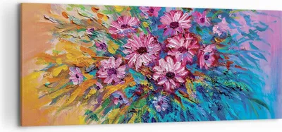 Produktbild von Bild auf Leinwand - Leinwandbild - Einteilig - Blumenstrauß Blumen Öl - 120x50cm - Wand Bild - Wanddeko - Wandbilder - Leinwanddruck - Bilder - Wanddekoration - Leinwand bilder - AB120x50-4533