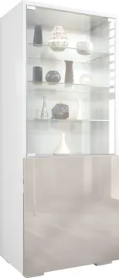 Produktbild von Vladon Vitrine Granada,  Germany, Vitrinenschrank mit Glastür und Glaseinsatz, Weiß matt/Sandgrau Hochglanz (50 x 122,5 x 34,5 cm)