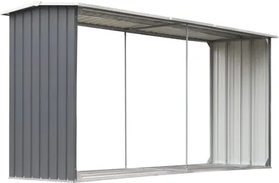 Obrázek produktu pro vidaXL Ocelový pozinkovaný sklad na palivové dřevo 330 x 92 x 153 cm šedý